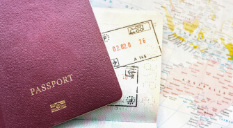 Passport on top of table with visas stamped